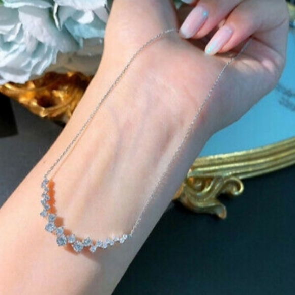 Diamond Cluster Curved Bar Necklace - Picture 6 of 9